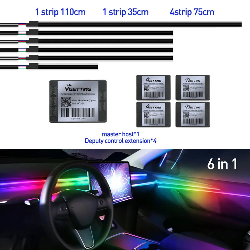 Ambient Interior Lighting Kit (App Controlled) – Fits MG4 & Most Cars