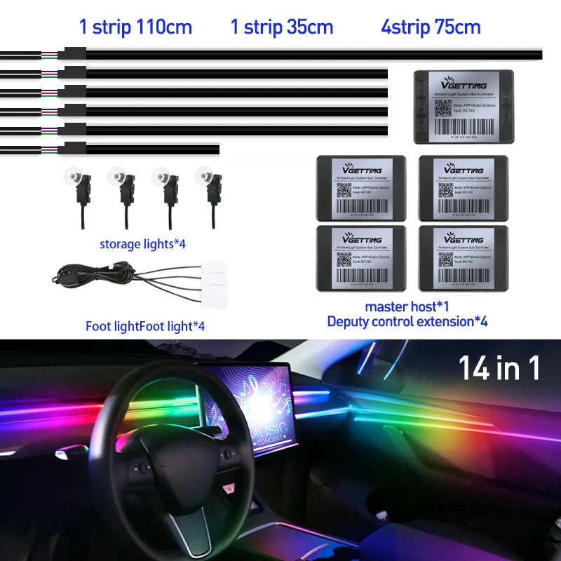 Ambient Interior Lighting Kit (App Controlled) – Fits MG4 & Most Cars