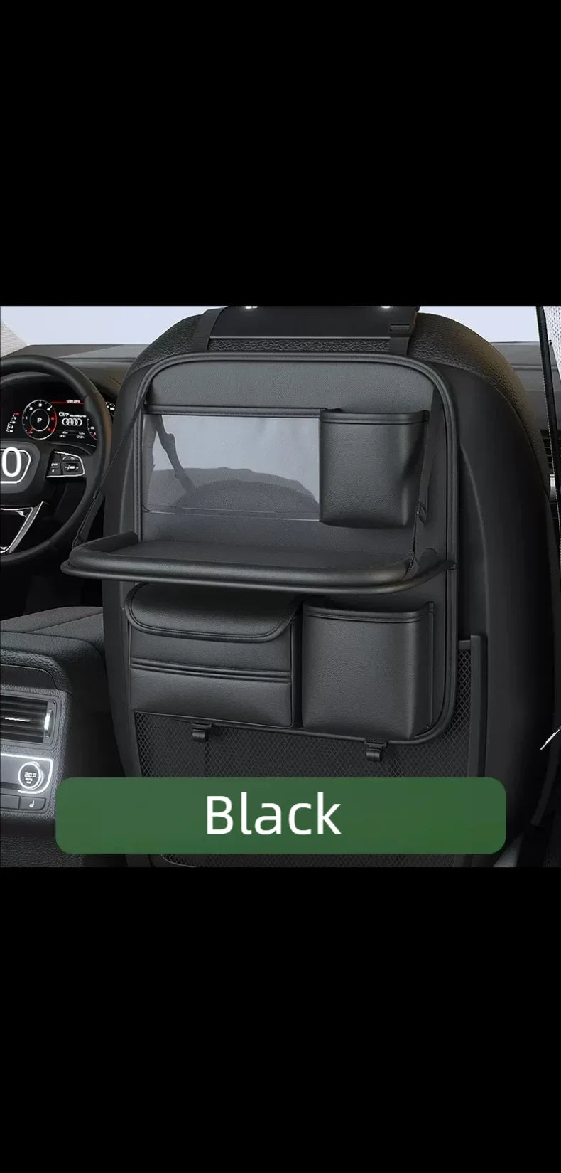 Folding Car Seat Back Organiser with Tray Table | Rear Seat Storage Bag