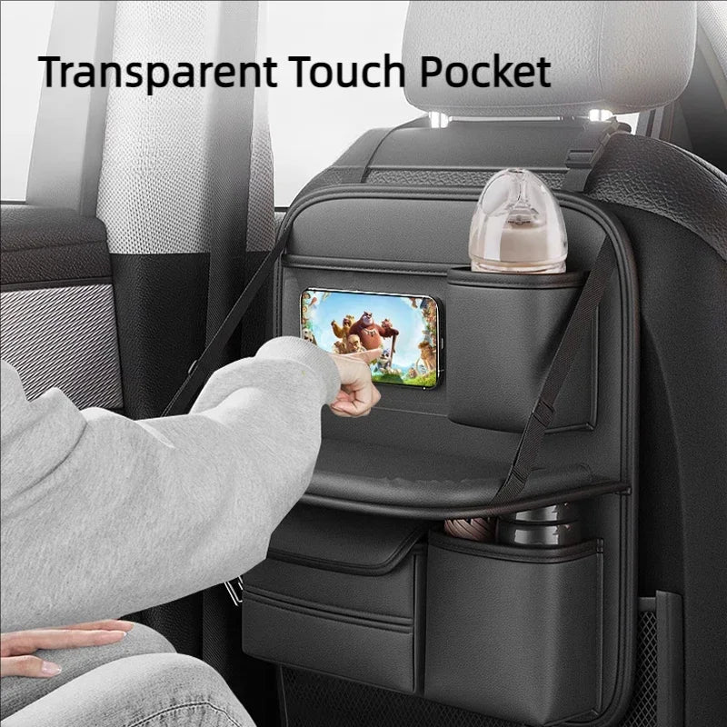 Folding Car Seat Back Organiser with Tray Table | Rear Seat Storage Bag