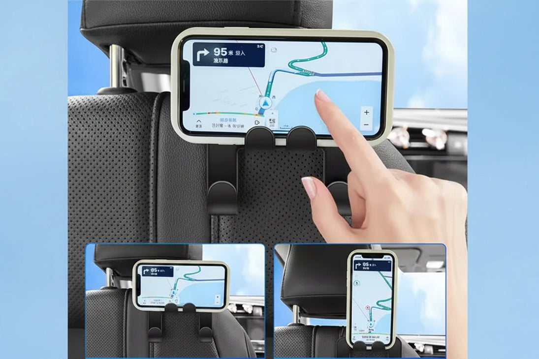 Rear Seat Hook & Phone Holder – 2-in-1 Car Headrest Organizer