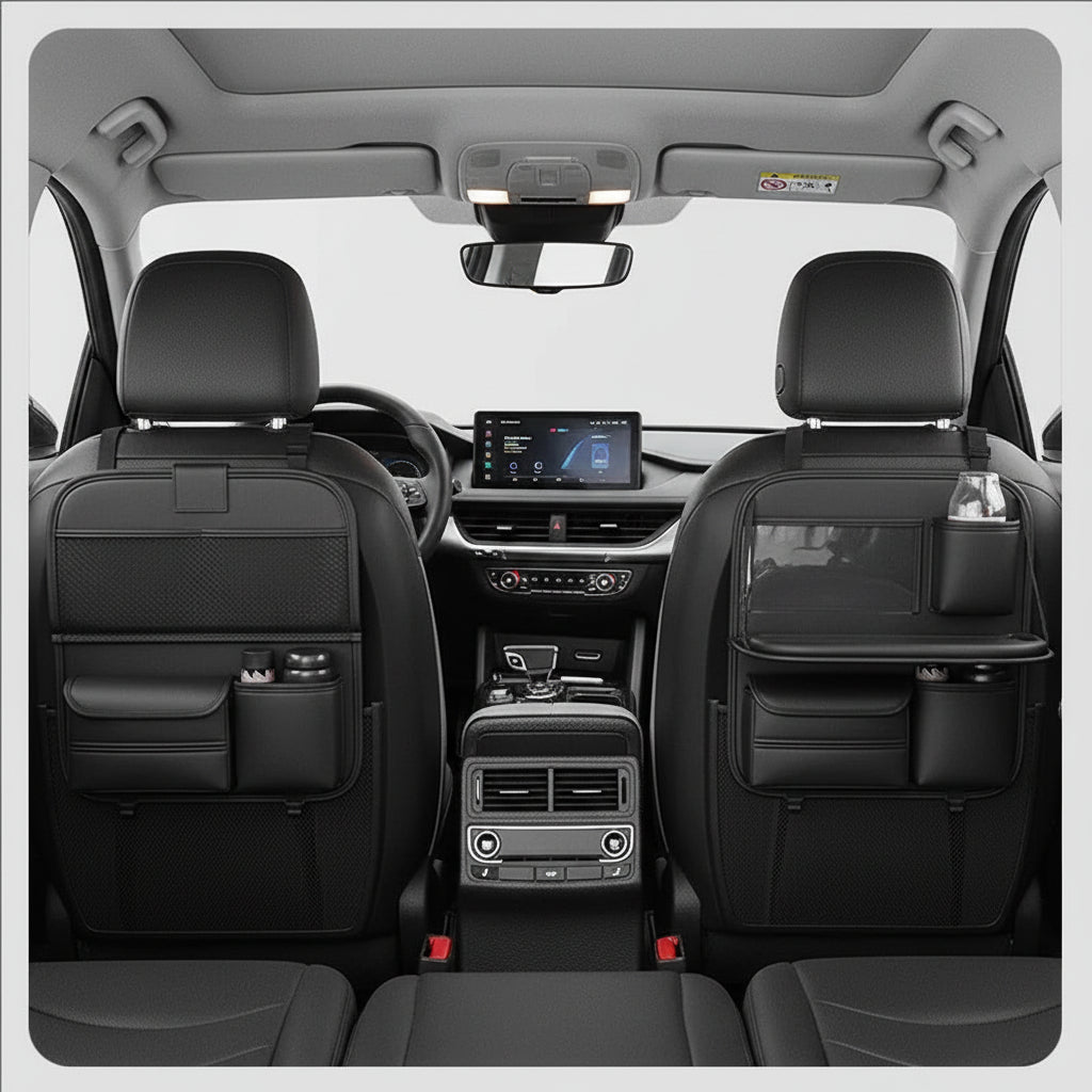 Folding Car Seat Back Organiser with Tray Table | Rear Seat Storage Bag