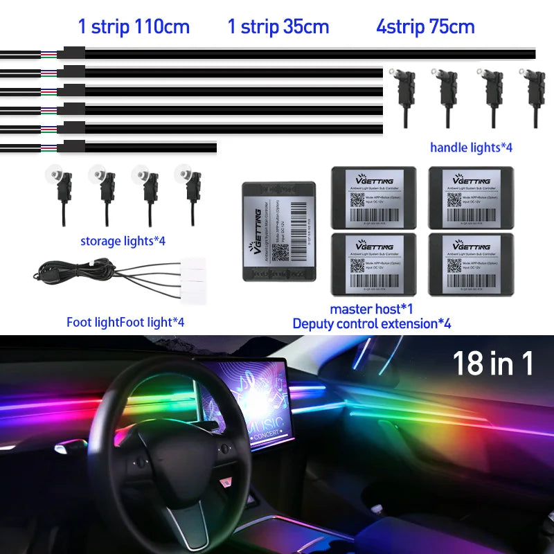 Ambient Interior Lighting Kit (App Controlled) – Fits MG4 & Most Cars