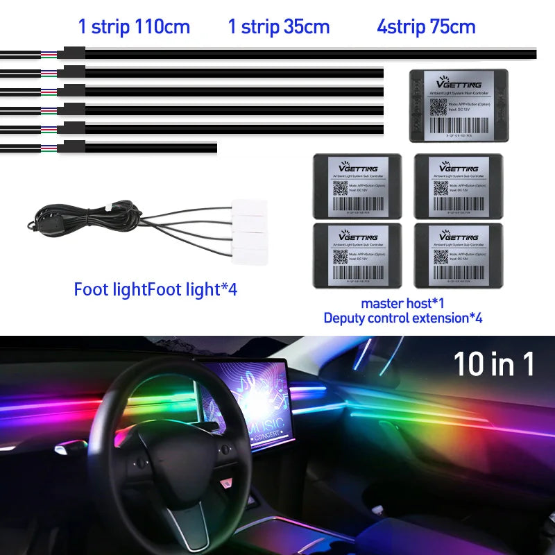Ambient Interior Lighting Kit (App Controlled) – Fits MG4 & Most Cars