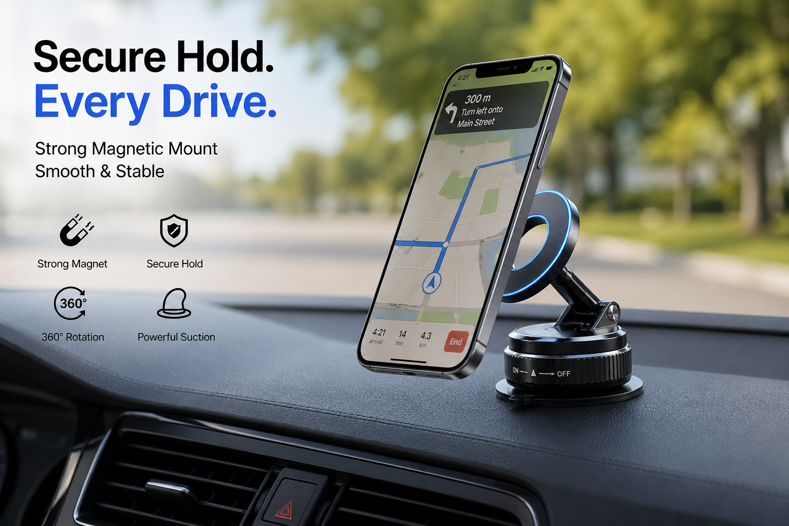360° Magnetic Car Phone Holder – Secure Suction Mount for Hands-Free Driving