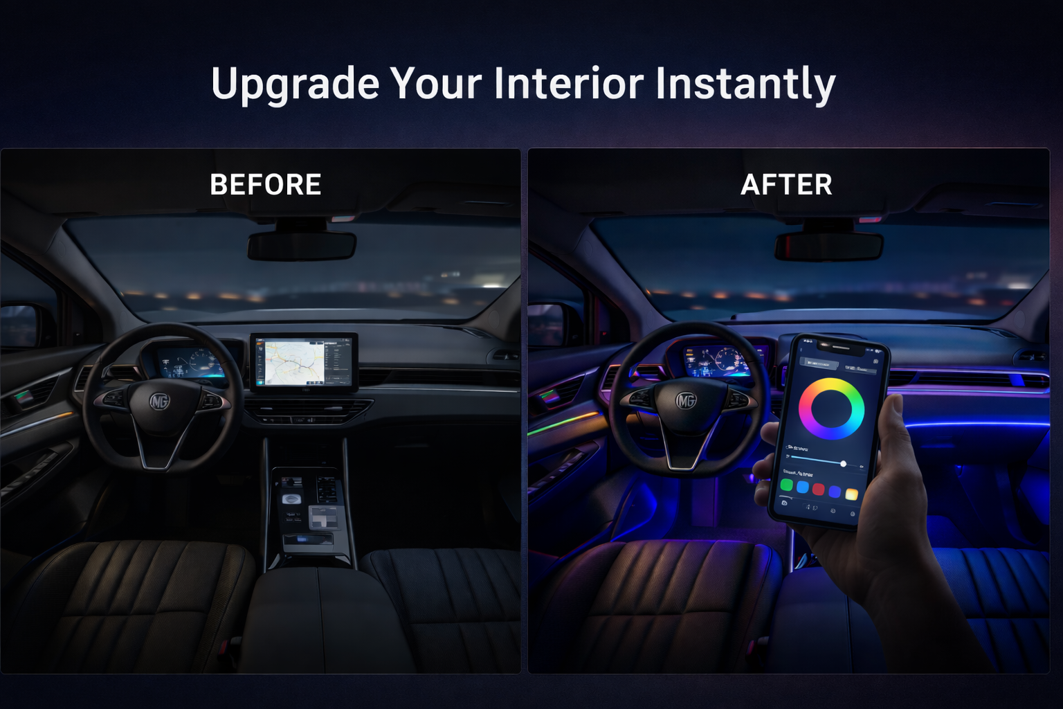 Ambient Interior Lighting Kit (App Controlled) – Fits MG4 & Most Cars